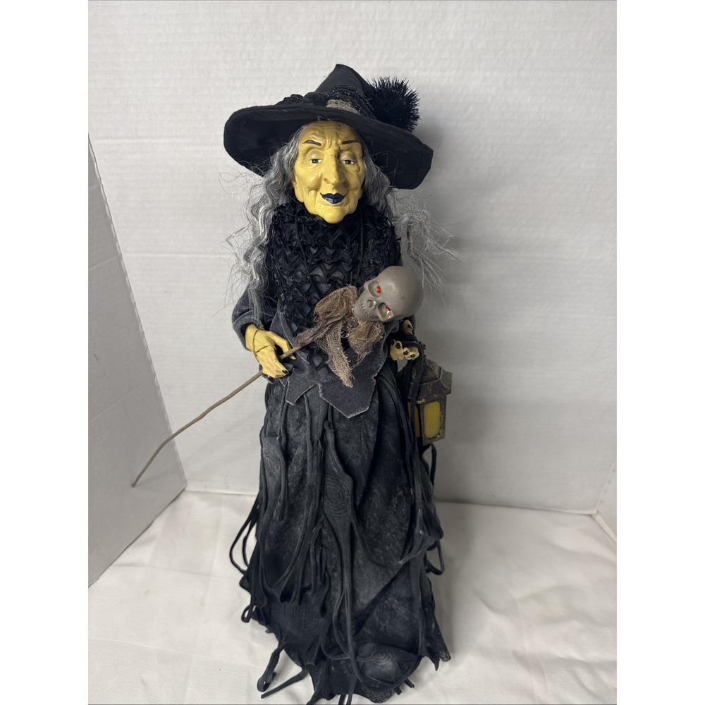 VTG Lantern Spider Witch Halloween Doll Gothic Skull Cross Table Tree Top 23"
